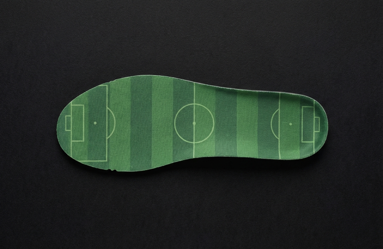 Stock insole with pre-made soccer pitch design, flat top-down view